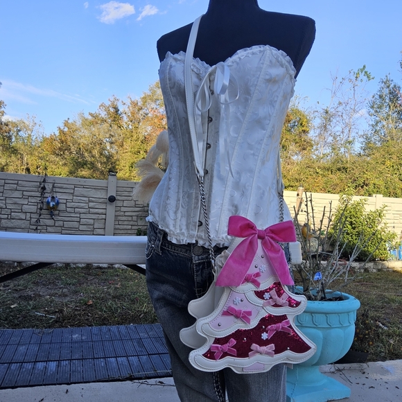 Betsey Johnson Pink and White Christmas Tree Crossbody Bag - Picture 4 of 9